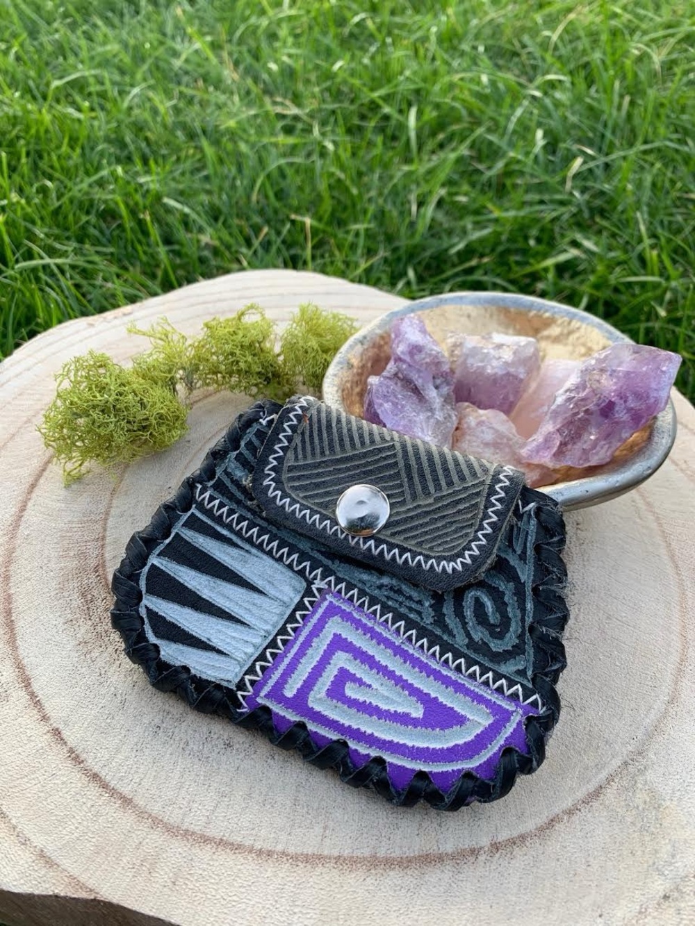 NEW| Handcrafted Black and Purple Leather Wallet Purse